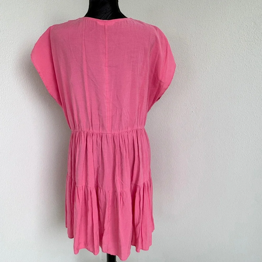 Mango Tiered V-Neck Mini Dress Womens Size 6‎ Pink
